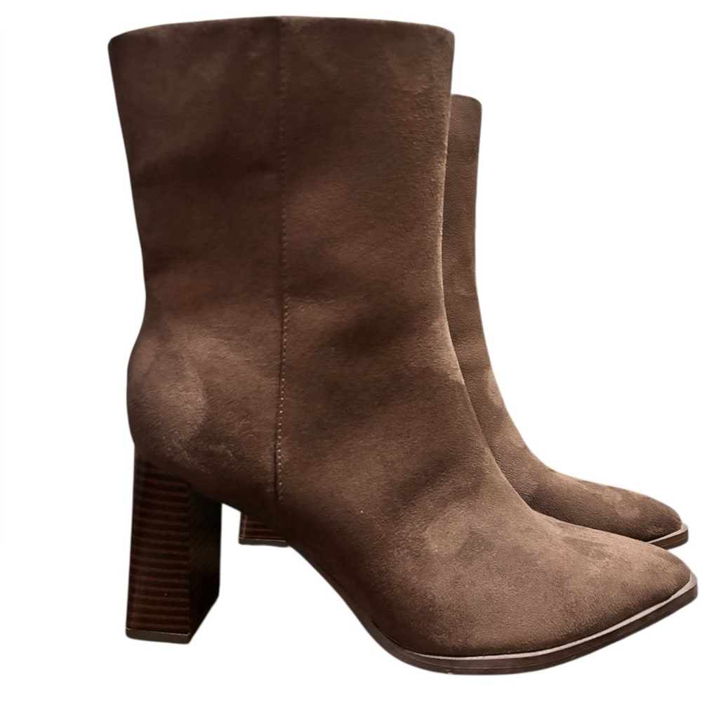 Suede Block Heel Ankle Boots in Brown